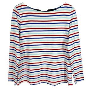 Talbots Sz Medium Red White Blue Patriotic Blouse Shirt Top Summer Artsy Mature